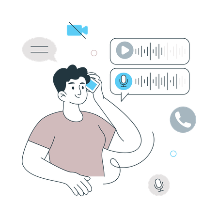 音声通話で携帯電話で話している男性  イラスト
