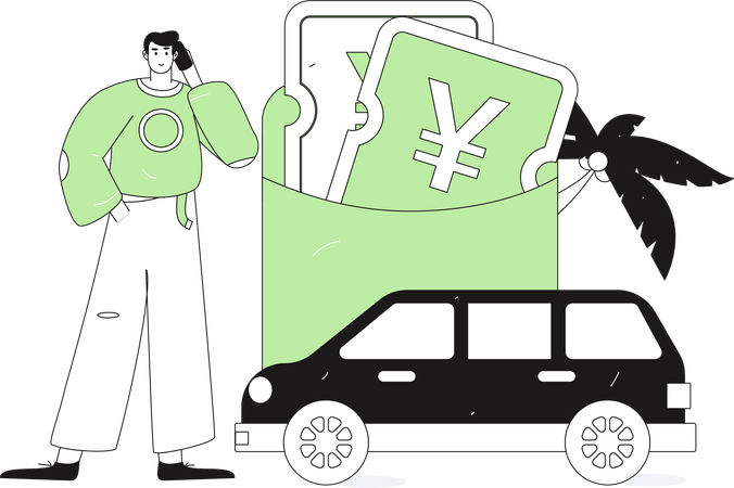 Man talking on mobile for taxi rent  Illustration
