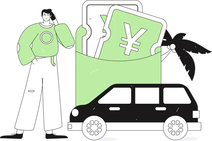 Man talking on mobile for taxi rent  Illustration