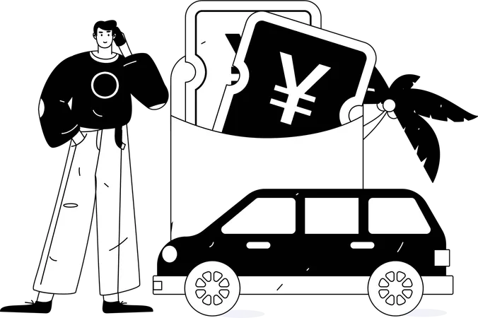 Man talking on mobile for taxi rent  Illustration