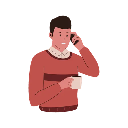 Man Talk Use Phone Character People Vector Flat Illustration Illustration