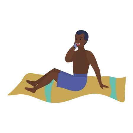 Man talking on phone at beach  Illustration