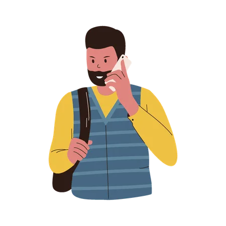 Man Talk Use Phone Character People Vector Flat Illustration Illustration