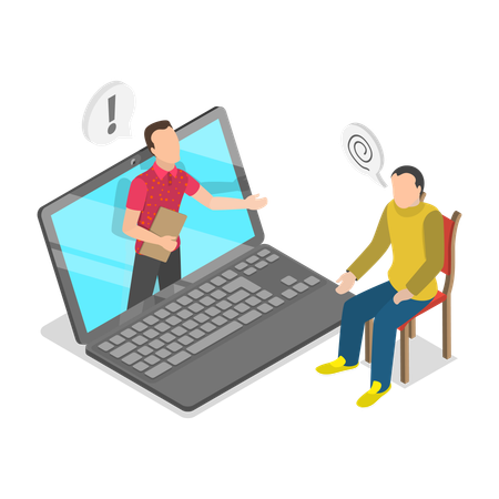 Man talking online consultation with psychologist  Illustration