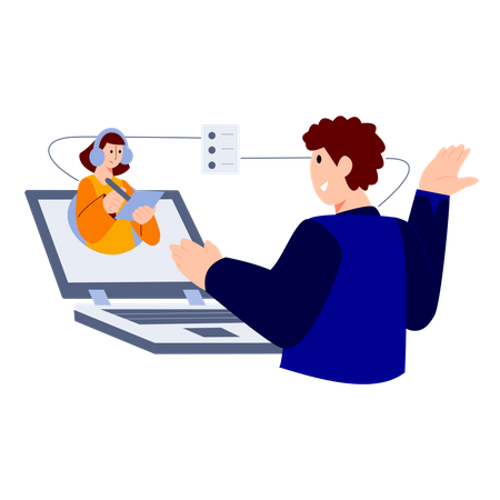 Man talking to a customer service via online video  Illustration