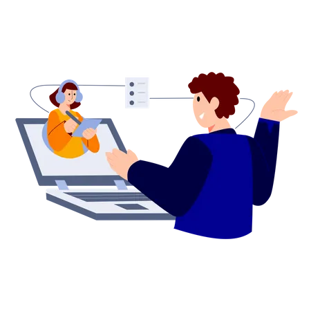 Man talking to a customer service via online video  Illustration