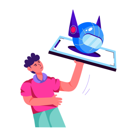 Man talking to AI bot  Illustration