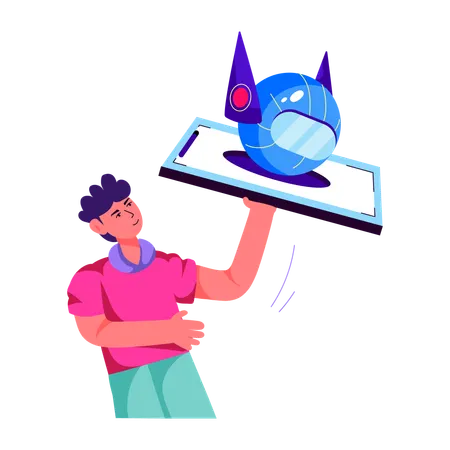 Man talking to AI bot  Illustration