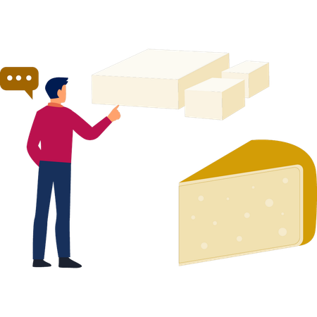 Man  talking to cheese cube  Illustration