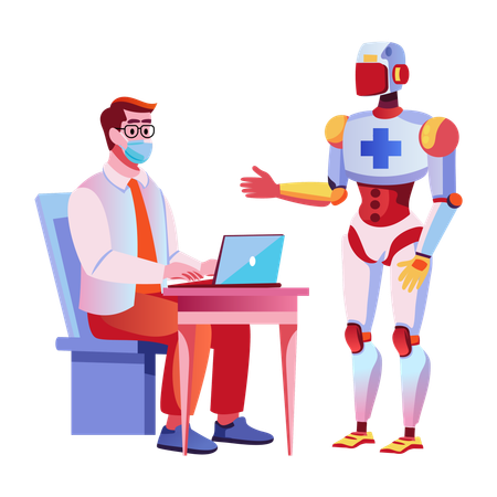 Man talking to healthcare robot  Illustration