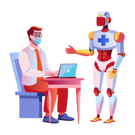 Man talking to healthcare robot  Illustration