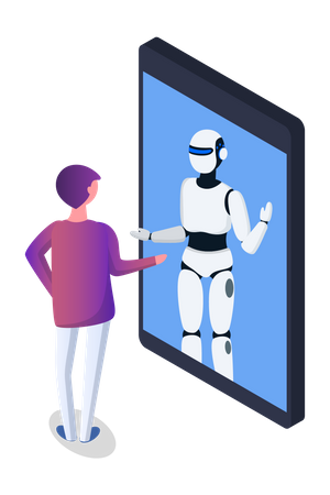 Man talking to online chatbot  Illustration