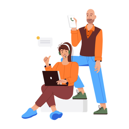 Man talking to online customer support  Illustration