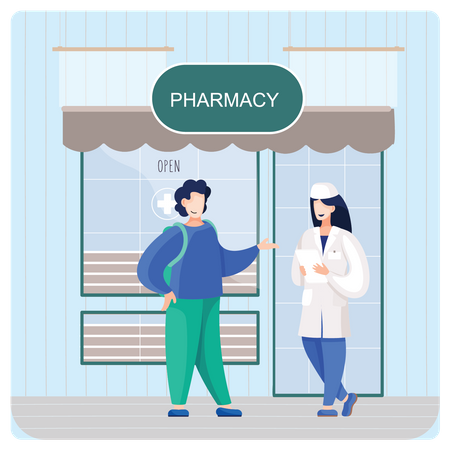 Man talking to pharmacist  Illustration