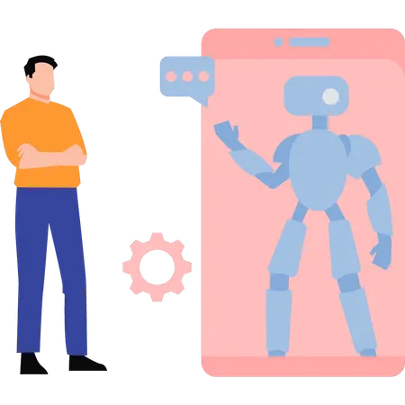 Man talking to robot  Illustration