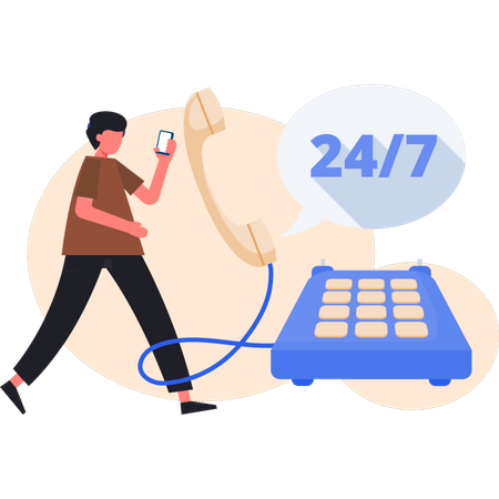 Man talking with All time customer call support center  Illustration