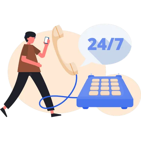 Man talking with All time customer call support center  Illustration