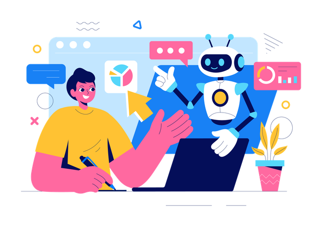 Man talking with Artificial Intelligence  Illustration