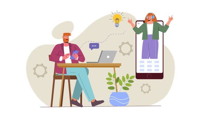 Man talking with customer service agent  Illustration