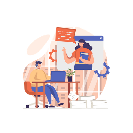 Man talking with online support assistant  Illustration
