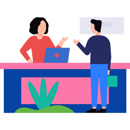 Man talking with receptionist  Illustration