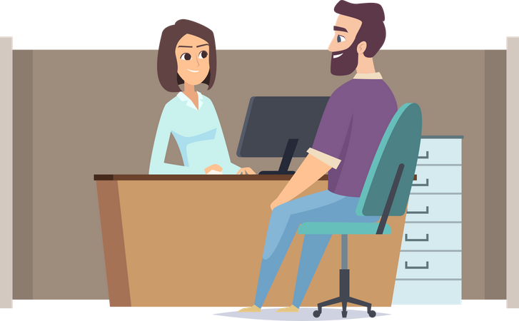 Man talking with receptionist  Illustration