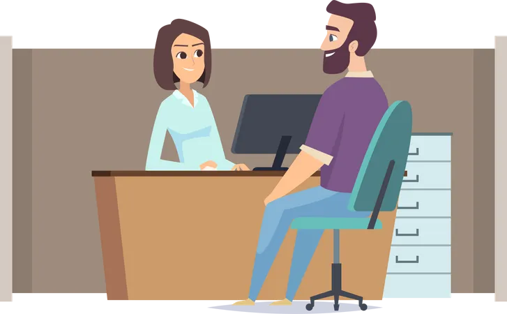 Man talking with receptionist  Illustration