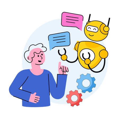 Man Talking With Robot Assistant  Illustration
