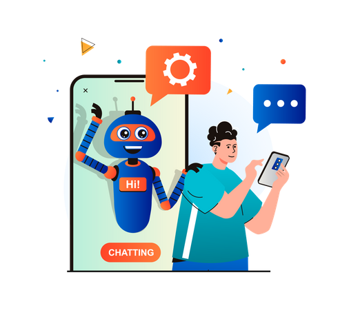 Man talking with smart virtual assistant Illustration