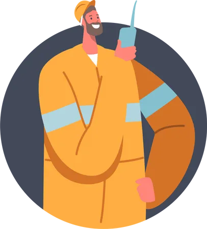 Quarry Miner Character At Work Coal Mining Industry Concept Mine Worker In Uniform And Helmet Holding Walkies Talkie Extraction Profession Occupation Isolated Icon Cartoon Vector Illustration Illustration