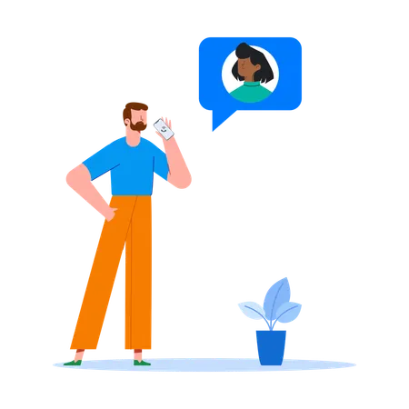 Man talking with woman on mobile  Illustration