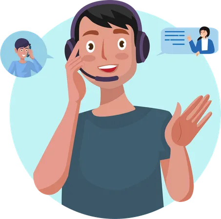 Each Character Talks To Customer Support Women And Men Ask Questions And Receive Answers Illustration