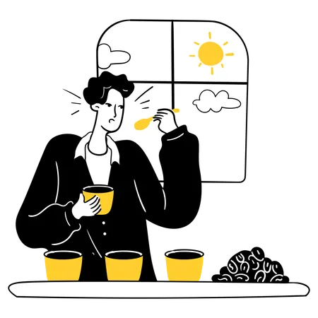 Man Tasting Espresso coffee  Illustration