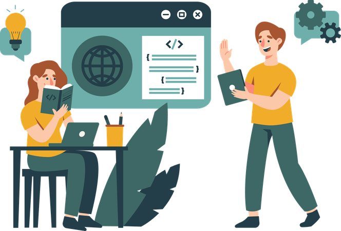Man teaching about website programming  Illustration