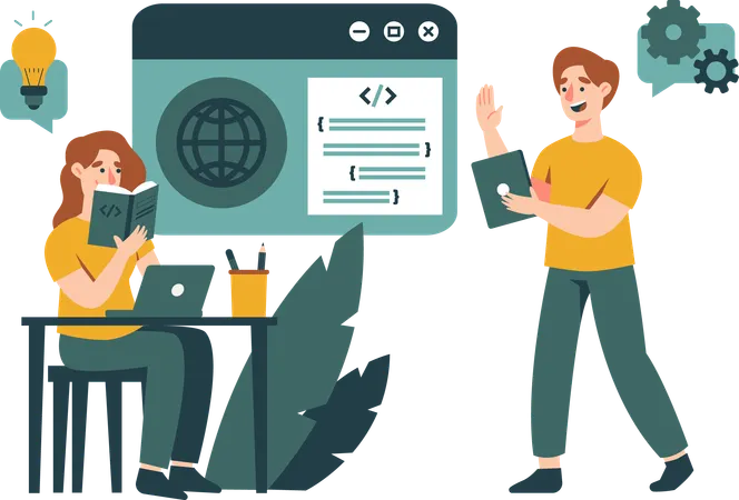 Man teaching about website programming  Illustration