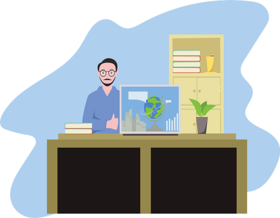 Man teaching geography online  Illustration