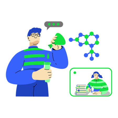 Man teaching online chemistry course  Illustration