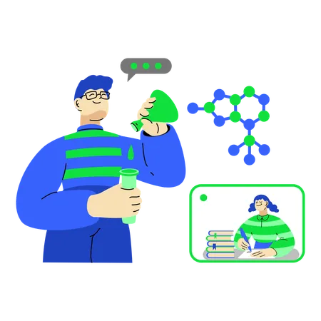 Man teaching online chemistry course  Illustration