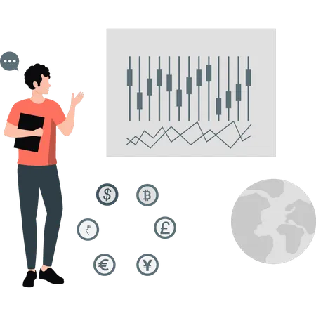 Man telling about analytic graph  Illustration