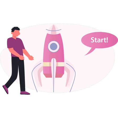 Man telling about business startup rocket  Illustration