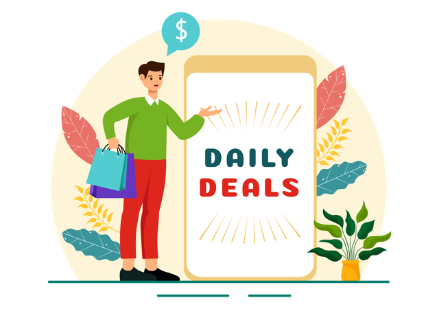 Man telling about daily deals  Illustration