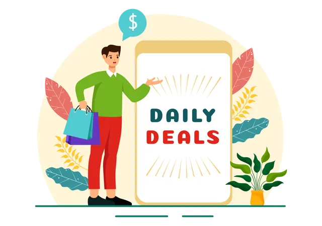 Man telling about daily deals  Illustration