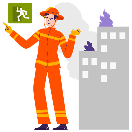 Man telling about emergency route  Illustration