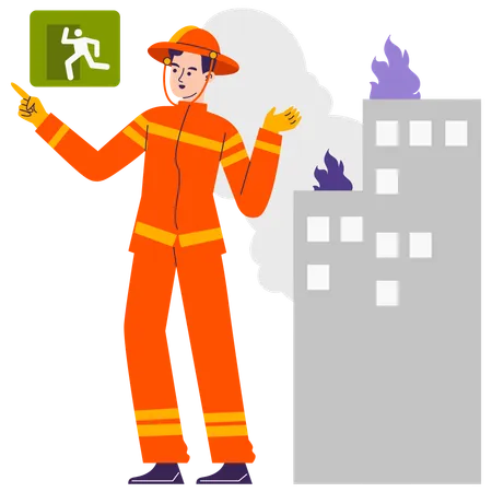 Man telling about emergency route  Illustration