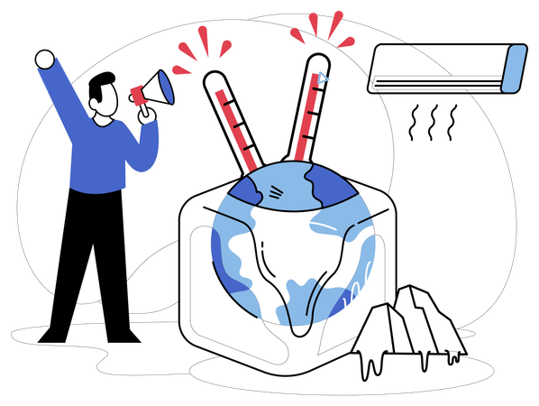 Man telling about global warming  Illustration