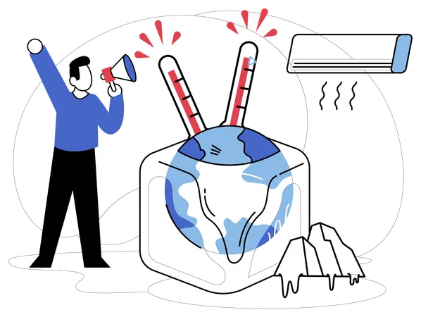 Man telling about global warming  Illustration