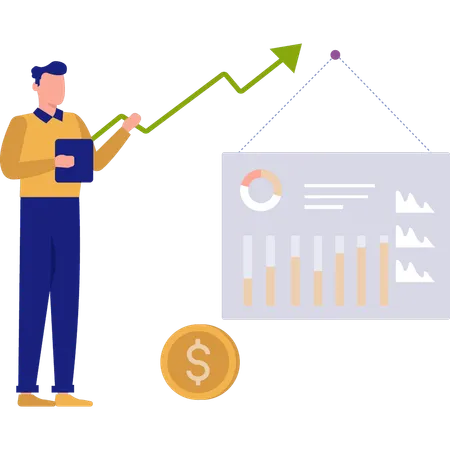 Man telling about graph chart  Illustration