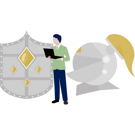 Man telling about protection shield  Illustration