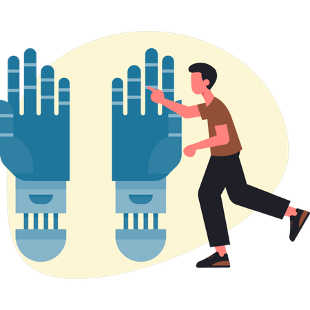 Man telling about robot hand  Illustration