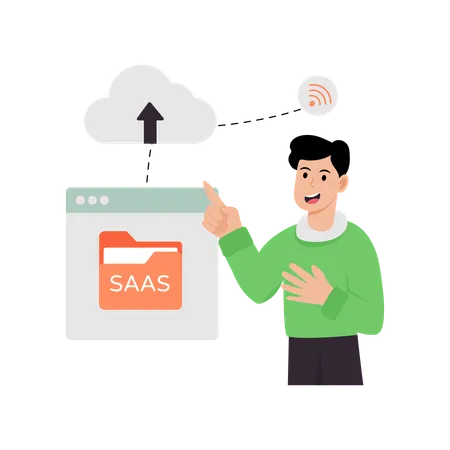 Man telling about saas folder  Illustration